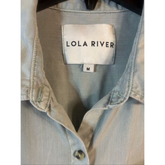 Anthropologie Lola River Light Green Short Sleeve Button Up Shirt Size Medium (5 - Picture 3 of 5